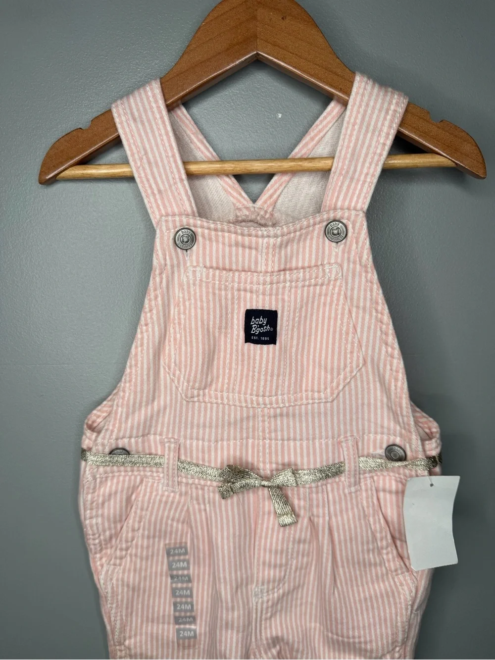 NWT Oshkosh Baby B’gosh Knit Denim Hickory Stripe Overalls - Pink
